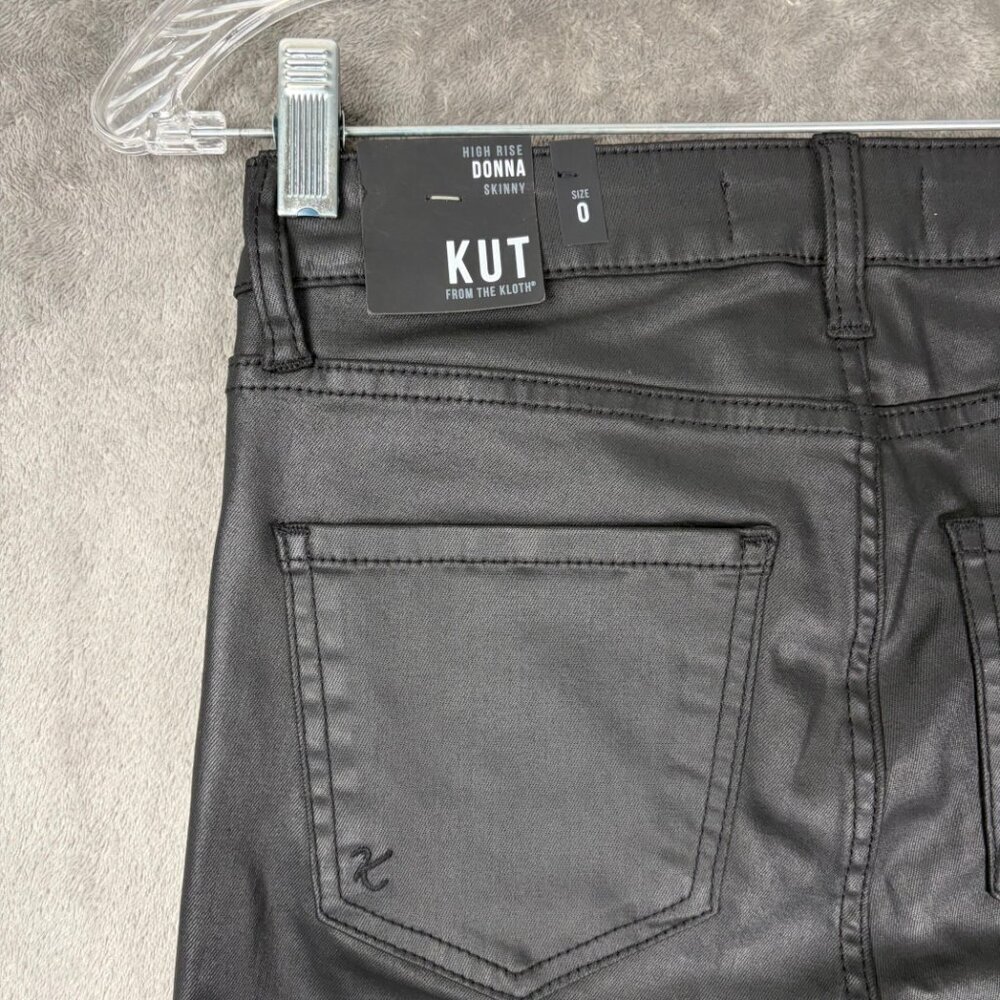 KUT From The Kloth Donna Skinny Jeans Women's 0 Black High Rise Waxed Y2K Grunge - Picture 7 of 8